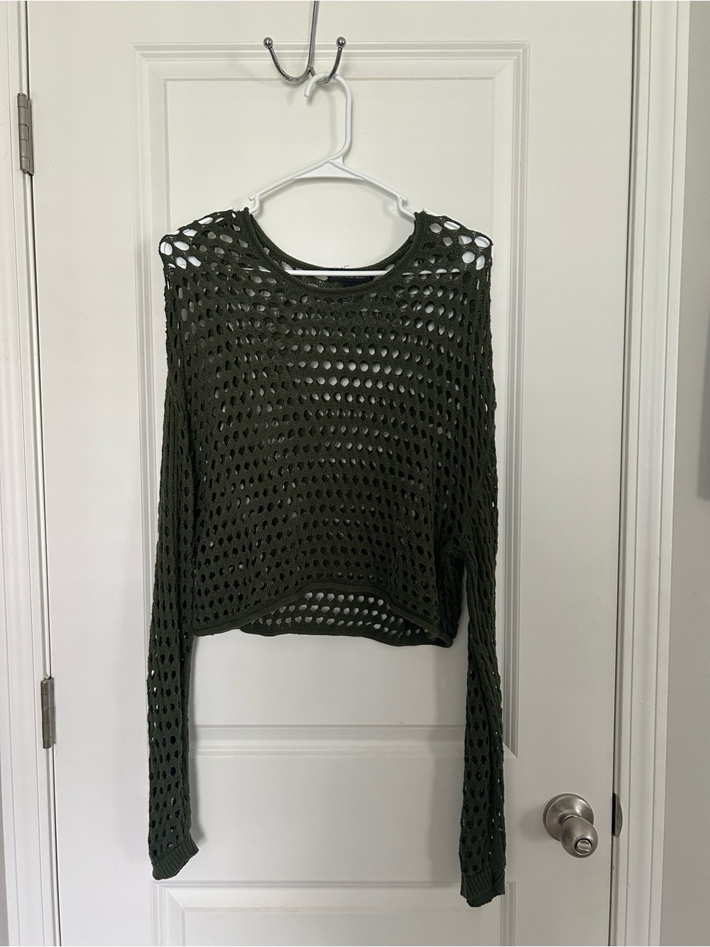 Medium Olive Green Open-Knit Sweater